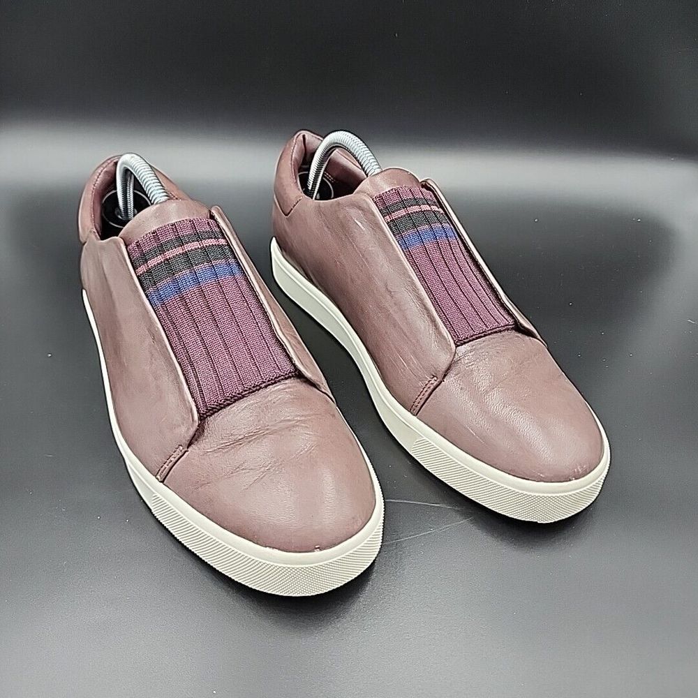Vince Cantara Leather Slip On Sneakers Burgundy Size 9 US 39 EU Platform Knit